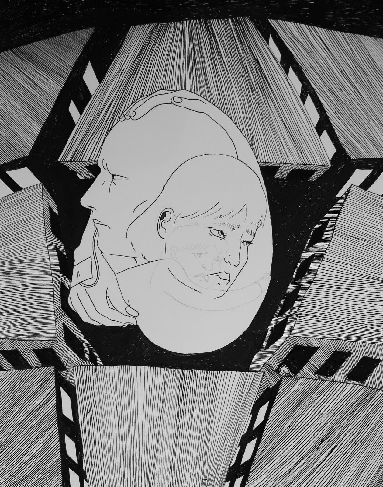 Dovetail — Dip pen and India ink on mixed media vellum paper