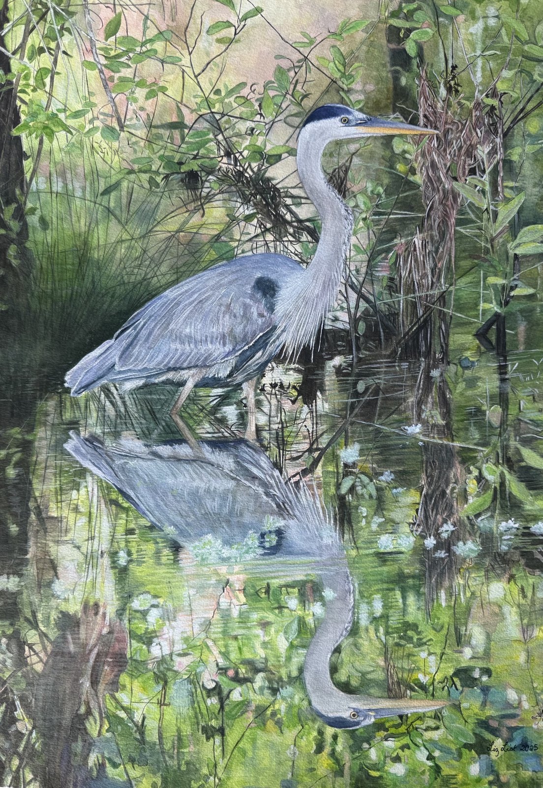 Heron in Spring — Watercolor on 140# cold-pressed paper, 2025
